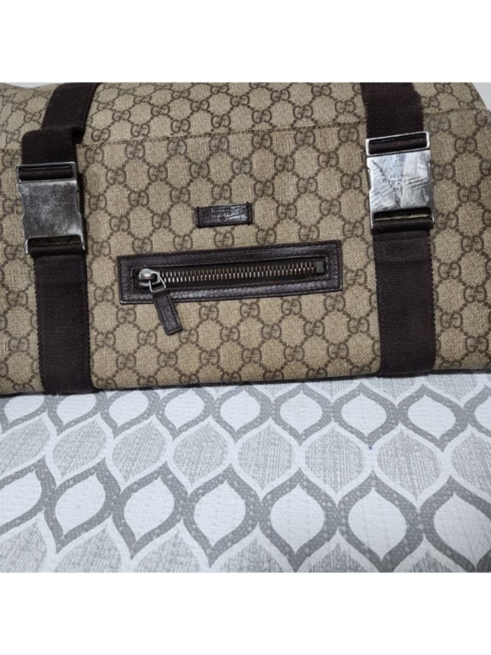 Authentic GUCCI GG Plus Monogram Double Buckle Flap Messenger Bag Beige/Brown - Picture 7 of 15